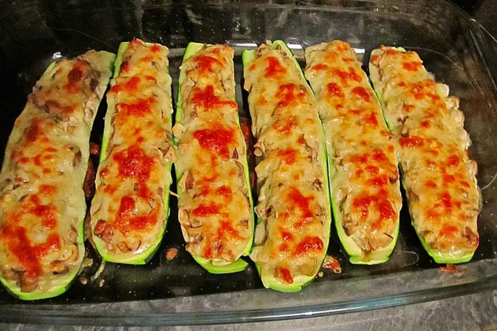 Gefüllte Zucchini mit Champignons und Frischkäse
