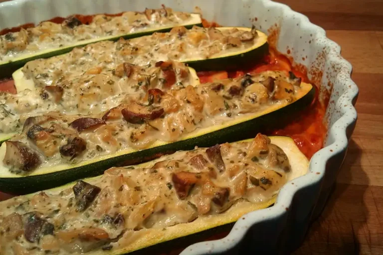 Gefüllte Zucchini mit Champignons und Frischkäse